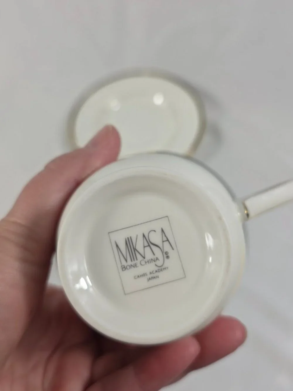 ONE Mikasa Academy Bone China Cup & Saucer Set White with Black & Gold Band